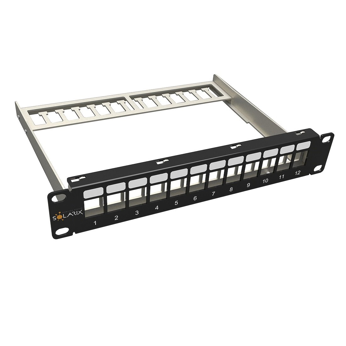 10" modulární neosazený patch panel Solarix 12 portů 1U SX12M-0-STP-BK-UNI-N-10