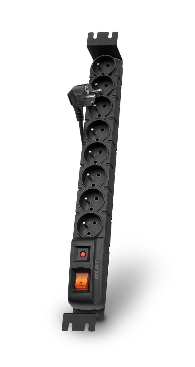 Acar S8 FA Rack, 3m kabel, 8 zásuvek, přepěťová ochrana, černá