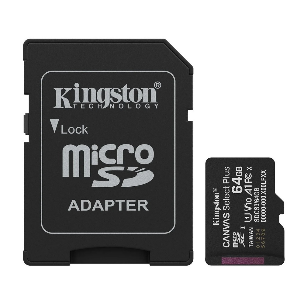 Kingston MicroSDXC paměťová karta 64GB Canvas Select Plus A1 Gen 3 + SD adaptér