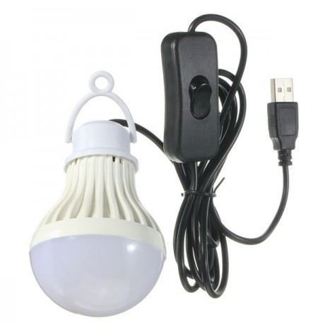 LED žárovka závěsná 5V/5W, 10× LED5730, bílá, kabel 1,3m USB, kemping