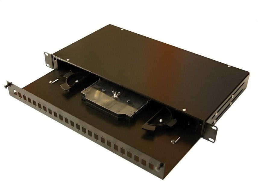 LEXI-Net optická vana 24x simplex SC/E2000, patch panel vč. kazety, 1U, 19", černá