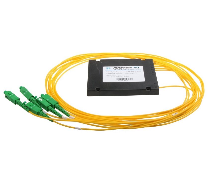 Masterlan PLC optický splitter - 1x4, 1260-1650nm, ABS box, SC/APC, 1,5m