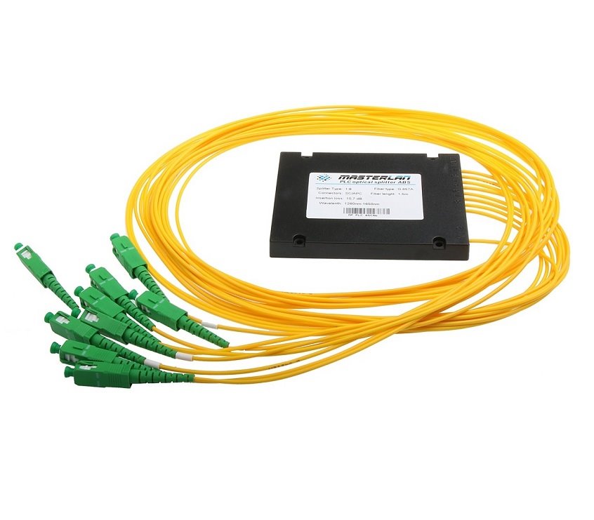 Masterlan PLC optický splitter - 1x8, 1260-1650nm, ABS box, SC/APC, 1,5m