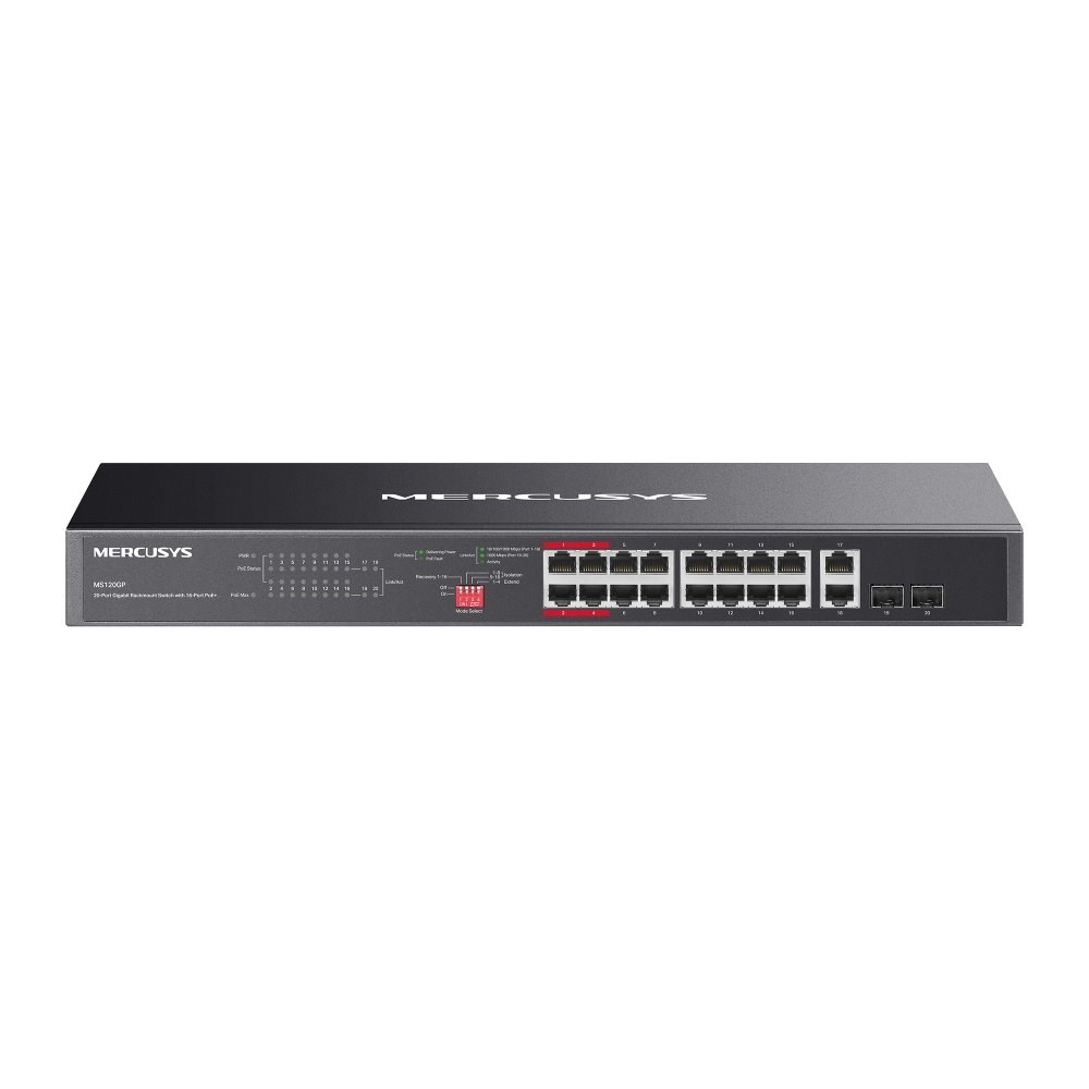 MERCUSYS MS120GP 20portový Gigabitový rackový switch s 16 PoE+ porty