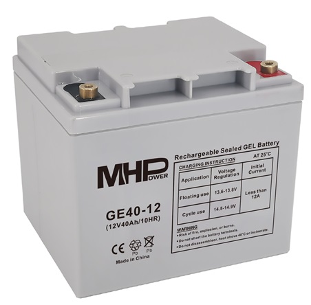 MHPower GE40-12 Gelový akumulátor - LEHCE POŠKOZENÉ, 12V/40Ah, Terminál T1 - M6, Deep Cycle