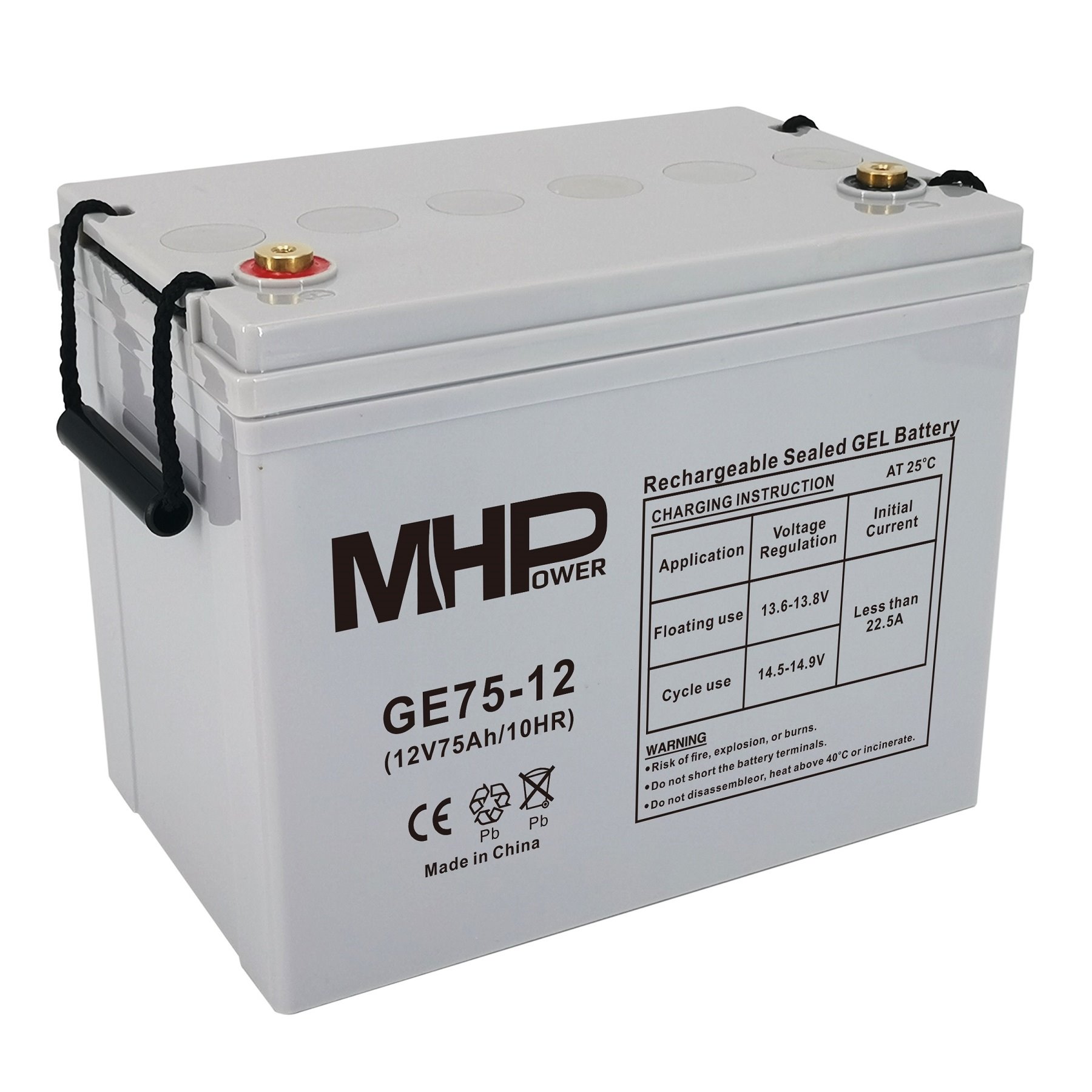 MHPower GE75-12 Gelový akumulátor - LEHCE POŠKOZENÉ, 12V/75Ah, Terminál T1 - M6, Deep Cycle