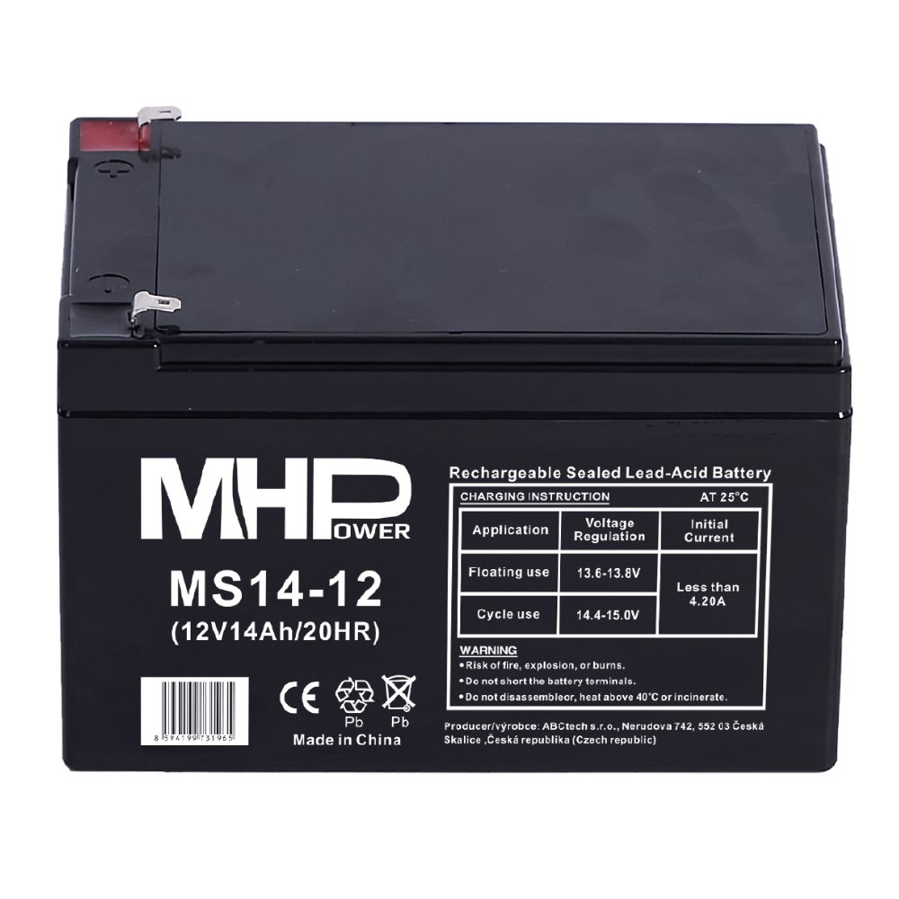 MHPower MS14-12 olověný akumulátor AGM 12V/14Ah, Faston F2 - 6,3mm