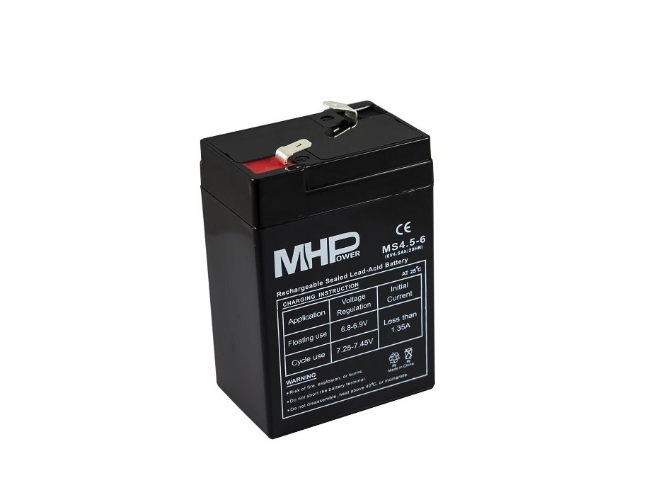 MHPower MS4.5-6 olověný akumulátor AGM 6V/4,5Ah, Faston F1 - 4,8mm