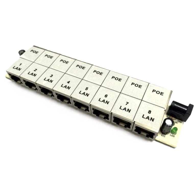 MHPower POE-PAN8-J pasivní POE panel, 8 portů, DC jack, bez krytu