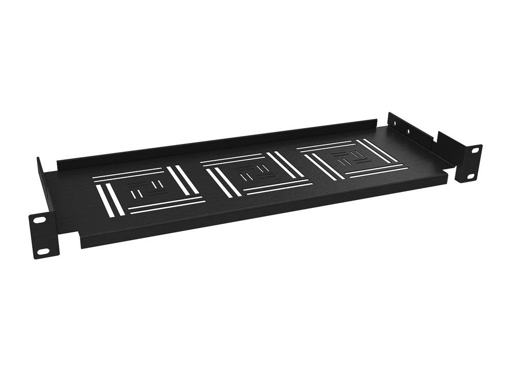 Police Solarix UP-01-B s perforací 1U/150mm, nosnost 10kg, černá, úchyt na přední lišty