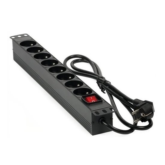 Rozvodný panel MHPower 19" 8x230V, 16A, 4000W - ROZBALENÉ, černý, kabel 1,8m, hliníkový