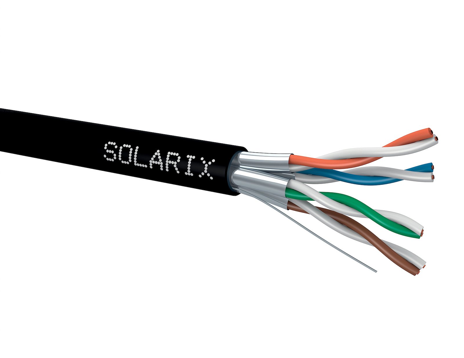 Solarix kabel CAT6A STP drát 500m cívka PE Fca venkovní, SXKD-6A-STP-PE