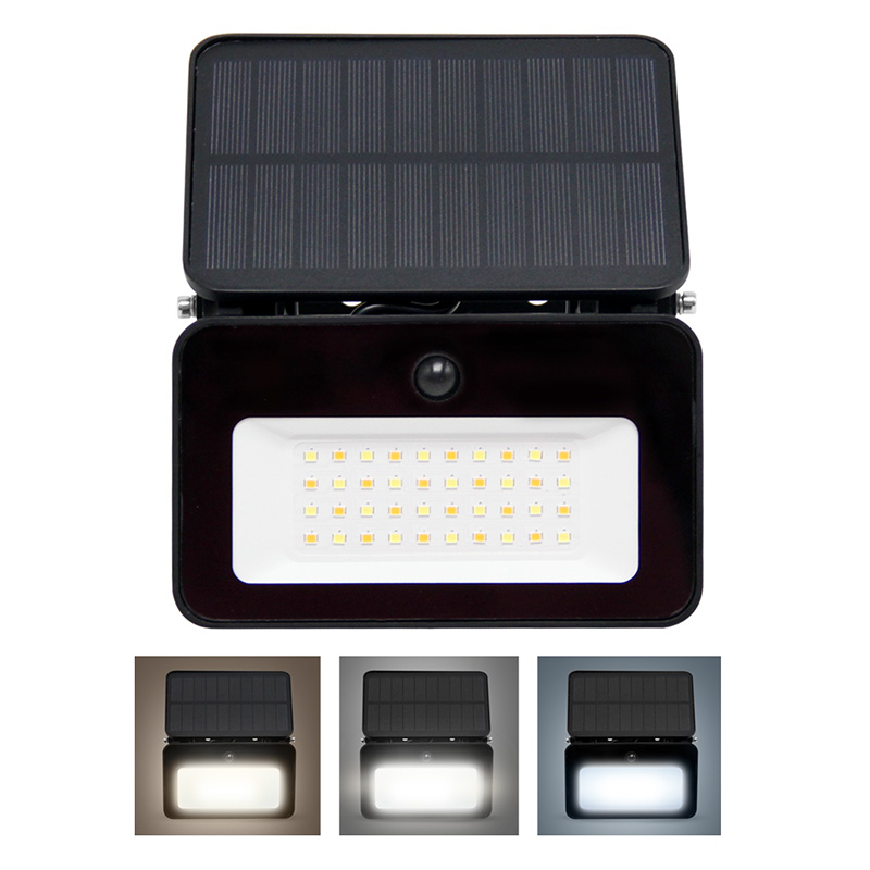 Solight LED solární reflektor se senzorem, 6W, 660lm, 3CCT, Li-Ion, černá