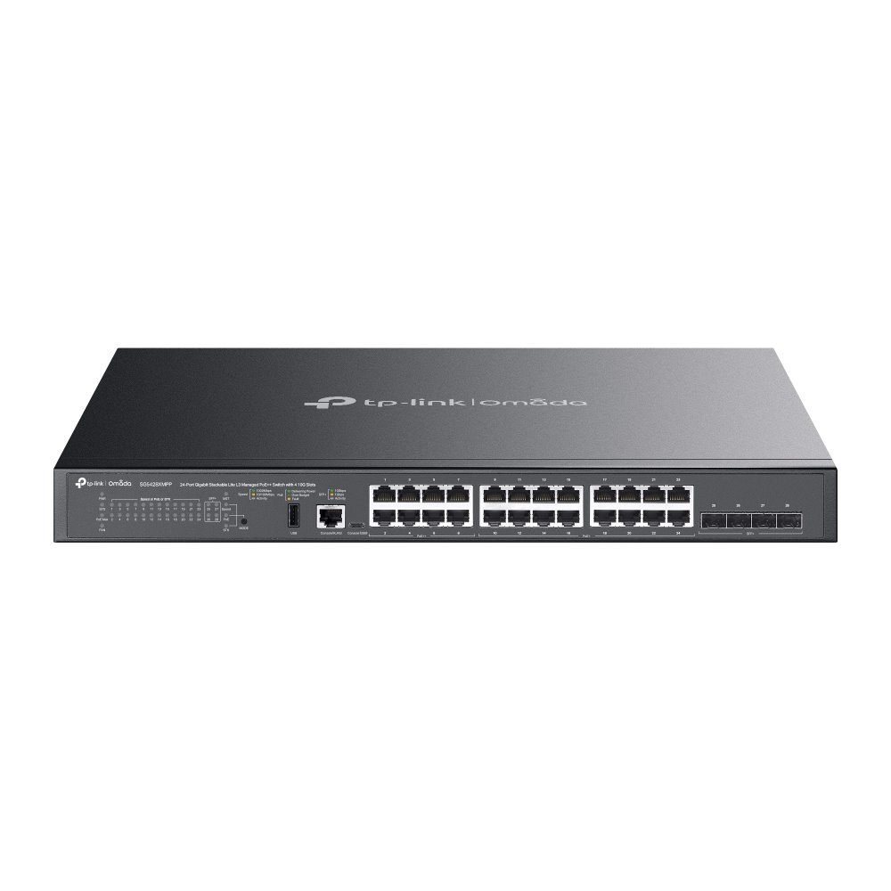 TP-Link SG5428XMPP - Omada, 24portový, stohovatelný Lite L3 switch, PoE++ a 4× 10G SFP+ sloty